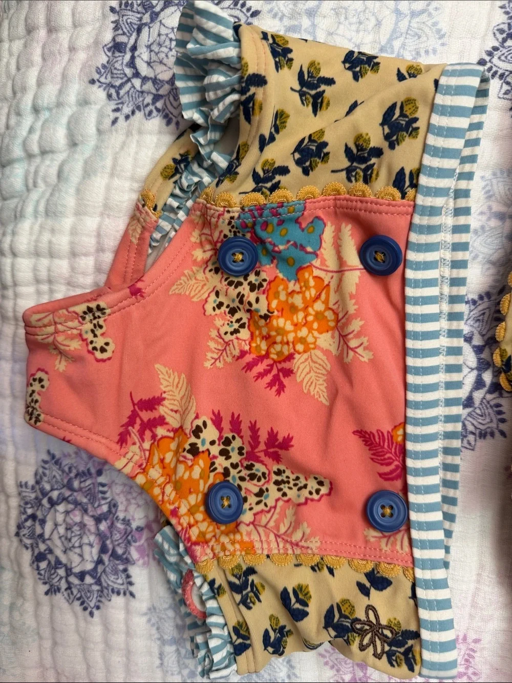 Gorgeous Matilda Jane Girls Floral Ruffle Two-Piece Swim Set - Coral & Cream